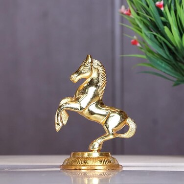 KridayKraft Golden Finish Jumping Horse Metal Statue for Wealth, Income and Bright Future &amp; Feng Shui &amp; Vastu (8.5 X 6.5 X 12 cm, Gold)