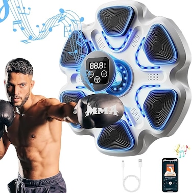 Music Boxing Machine, Counting Mode &amp; 9 Speed Music Boxing Machine, Wall-Mounted Boxing Target, 6 Soft PU Boxing Targets, 1200mAh Battery