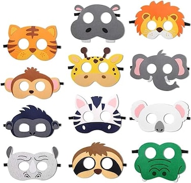 Jungle Animal Felt Masks Wild Animal Theme Birthday Party Favors Costumes Dress-Up Party Supplies(12 Pieces)