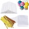 Cake Pop Sticks and Wrappers Kit, Including 100 4-inch Paper Lollipop Sticks, 100 Clear Candy Bags, 100 Gold Twist Ties for Cakepop, Lollipop, Hard Candy, Suckers, Chocolate