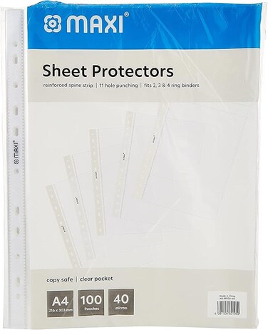 MX-RP100-40 Micron Poly Sheet Protector 100 Pieces, A4 Size
