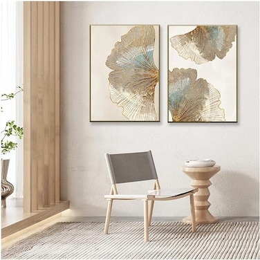 BPA&reg; Abstract Wall Art Geometric Gold Leaf Flower Texture Art Canvas Painting Home Decoration Poster Print Wall Picture For Living Room Wall Decoration,With Frame,40X60Cm*2Pcs