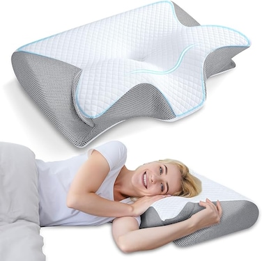 Memory Foam Cervical Pillow, 2 in 1 Ergonomic Contour Orthopedic Pillow for Neck Pain, Contoured Support Pillows for Side Back Stomach Sleepers