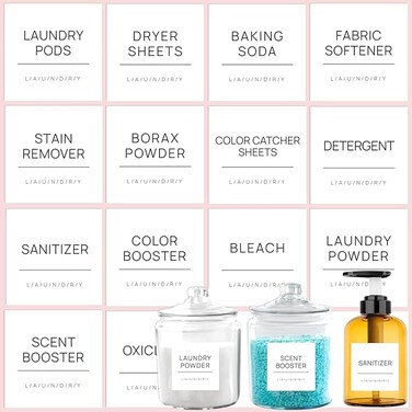 KSIWRE Laundry Labels for Jars,16 PCS Minimalist Laundry Room Labels,Removable Waterproof Laundry Stickers for Containers,Laundry Room Organization and Storage,with 2 Blank Labels (White)