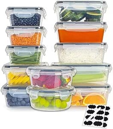 TYCOM Meal Prep Container, Airtight Food Storage Container Set of 12 pcs,Re-usable Plastic Food Containers, Stackable Kitchen Organizer Boxes, Tupperware, BPA Free &amp; Microwave Freezer Dishwasher Safe