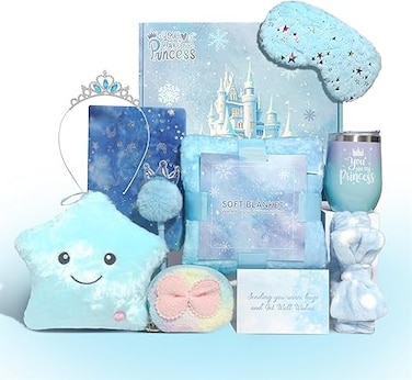 Beauenty Ice Star Toys for Girls Age 6-10,Star Gift Box Set for Girls,Girl Gifts with Blue Blanket Eye Mask and Tumbler,New Year Birthday Children's Day Gifts for Girls﻿ (Blue)
