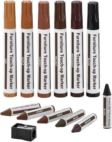 Furniture Repair Kit Wood Markers - Set of 13 - Markers and Wax Sticks with Sharpener Kit, for Stains, Scratches, Wood Floors, Tables, Desks, Carpenters, Bedposts, Touch Ups, and Cover Ups
