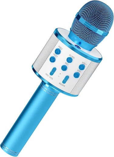 Kids Microphone for Singing, Wireless Bluetooth Karaoke Microphone for Adults, Portable Handheld Karaoke Machine, Toys for Boys and Girls Gift for Birthday Party (Blue)