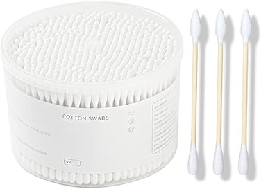 Goodern 500 Count Cotton Swabs,Natural Round Cotton Tip Cotton Buds Pointed Cotton Swabs Wooden Sticks Cotton Swabs Cotton Tipped Applicator Clean Swabs Ear Swabs for Makeup and Cleaning Daily Use-A
