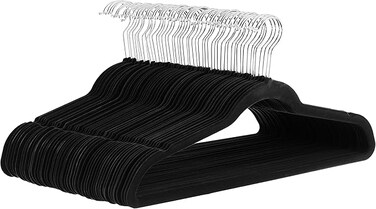 Basics Slim, Velvet, Non-Slip Suit Clothes Hangers, Black/Silver - Pack of 50