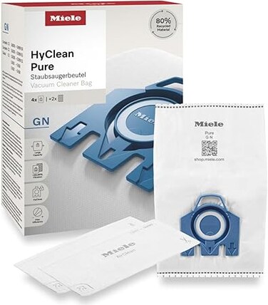 Miele Original 12421130 GN HyClean Pure Vacuum Bags, 4 Dust Bags, 1 Motor Protection and 1 Exhaust Filter, Compatible with Miele Complete C2/C3 and Classic C1, S8, S5 and S2 Vacuum Cleaners