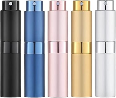 ELECDON Travel Perfume Atomizer Refillable, Mini Cologne Spray Bottle Empty, Small Aftershave Sprayer for Liquid Dispenser 5PCS 8ml (Five Colors)