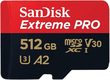 SanDisk 512GB Extreme Pro microSD UHS I Card for 4K Video on Smartphones, Action Cams &amp; Drones 200MB/s Read, 140MB/s Write, SDSQXCD 512G GN6MA, Red/Black