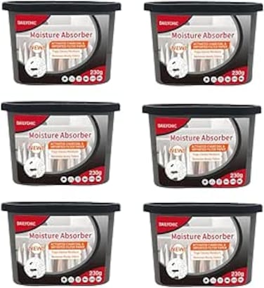Dailychic Moisture Absorber Boxes Set, Fragrance Free Dehumidifier for Closet, Kitchen, Study and Bathroom, 10 Oz Each Humidity Absorber (Charcoal, 6 PACK)