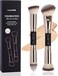MAANGE Foundation Makeup Brushes, 2Pcs Premium Double-Ended Makeup Brush (Flat/Angled/Angled Round/Tapered Top) for Buffing Liquid, Cream, Powder, Blending Contour Face Brush(Black/Gold)