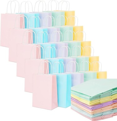 20 pacGift Bags, Paper Bag for Birthday, Gift, Goodies, Baby Showers, Party Favors (5 Colors)