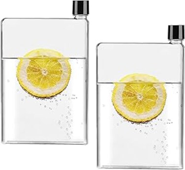 NASHRIO 2-Pack Gelible 420ml Clear Reusable Slim Flat Water Bottle - Portable for School, Sports, Travel, Dining Time. Fits in Pocket &amp; Random Corner.