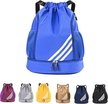 Drawstring Backpack Resistant String Bag Swimming Gym Sports with Compartment Side Mesh Pockets for Women Men