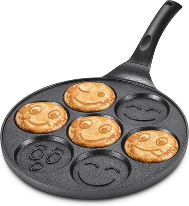 Pancake Pan, Smiley Face Pancake Frying Pan, 7 Holes Mini Pancake Breakfast Crepe Maker for Kids - Black (Black)