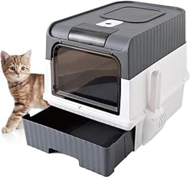 Enclosed Totally Cat Litter Box, Kitty Litter Box with Lid, Anti Splashing Easy to Clean Drawer Type Tray, Premium Covered Kitten Litter Box, Front Entry Top Exit, 18.5x14.4x13.4 Inches