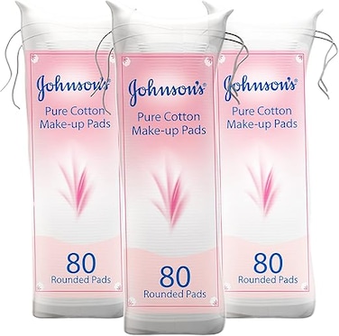 Johnson&rsquo;s Pure Cotton Makeup Pads, Pack of 3x80 Rounded Pads, Crafted from Pure Cotton, Naturally Soft, Absorbent and Gentle, Removes Makeup Without Leaving Fibres on Your Skin, Refreshing Results