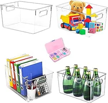 The BZ Company - 4 Large Home Storage and Organizers - Organizer Box Kitchen Storage - Clear Plastic Bins Fridge Drawer Makeup UnderSink Toys Nursery Diaper Acrylic Bathroom Organizer منظمات الثلاجة