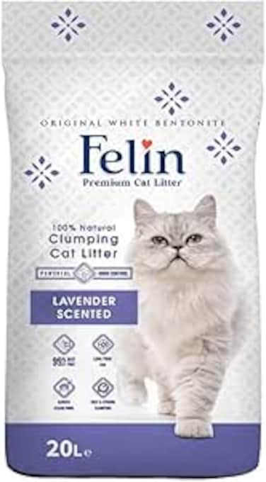 Felin Cat Litter (20L) 100% Natural Clumping Cat Litter 99%,5 Dust free (Lavender)