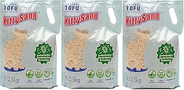 Sand Natural Tofu, Premium Quality, Plant-based, Flushable Clumping Cat Litter Pellets 6L/2.5kg - Pack of 3