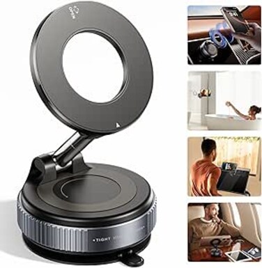 REOKILY Strong Magnetic Car Phone Holder for MagSafe, Ultra Vacuum Suction Cup Phone Mount 360&deg; Cell Phone Holders for Your Car Accessories for iPhone 16 15 14 13 12 Android