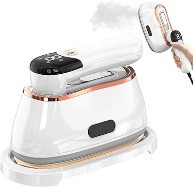Yakiter 2-IN-1 Iron Steamer for Clothes, 1200W Handheld Size Portable Travel Steamer, 4 Levels Travel Steamer for Clothes with 180ml Water Tank, LED Screen Iron for Travel, Home, Office-1 (White, L)