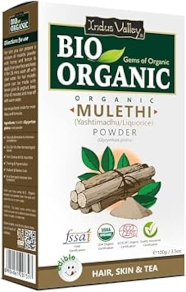 Indus Valley Halal Certified 100% Natural Pure Mulethi Powder   Yashimadhu   Liquorice   Glycyrrhiza glabra   Best for hair and Skin care -(100g)