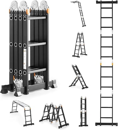 Egardenkart Multi-Purpose Foldable Ladder - 4x3, 12 Steps(Black)