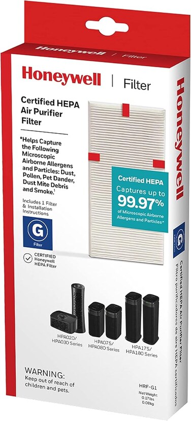 Honeywell HEPA Air Purifier Filter G, 1-Pack &ndash; for HPA030/HPA080 &amp; HPA180 Series &ndash; Airborne Allergen Air Filter Targets Wildfire/Smoke, Pollen, Pet Dander, and Dust
