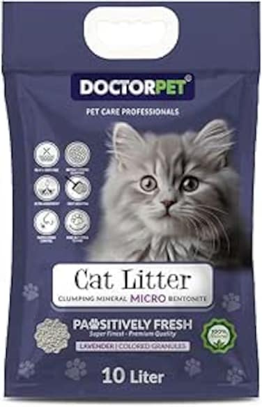 Doctor Pet Lavender Scented Clumping Cat Litter 10L &ndash; 100% Clumping Micro Bentonite, Instant Strong Clumping, Ultra Absorbent, Dust-Free, Lavender Fragrance, Pet Safe