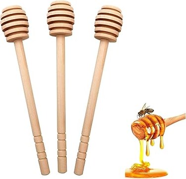 ECVV 3Pcs Honey Dipper Sticks, 16cm Wooden Honey Spoon Stirrers for Honey Jar Dispense Drizzle, Honeycomb Stick, Honey Stick
