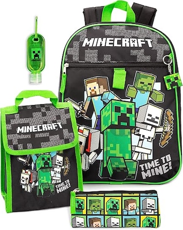 Minecraft Kids School Backpack and Lunch Box 5 Pieces One Size, Black, One Size, Black, One Size, Black, Taille unique