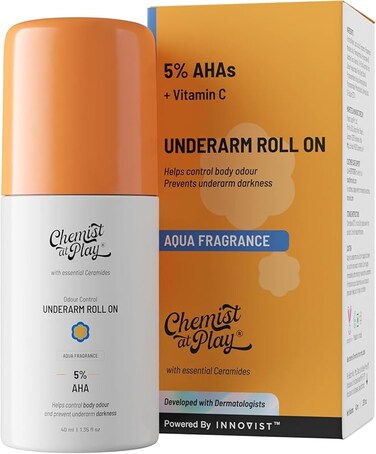 Chemist at Play   Underarm Roll On   Lactic + Mandelic acid   Whitens &amp; exfoliates   Aqua   40 ml
