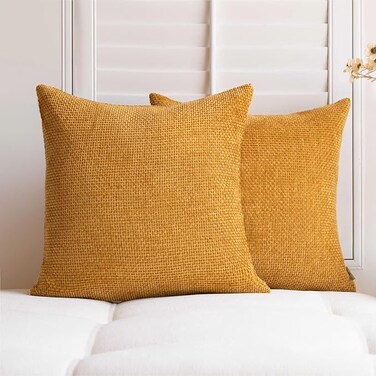 A Moment Mustard Yellow Chenille Cushion Cover Throw Pillow Covers 45 x 45 CM Pack of 2 Modern Decorative Pillowcase Farmhouse Cross Pillows