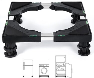 Mini Fridge Stand Universal Stand Base Adjustable Refrigerator Stand with 4 Strong Feet Washing Machine Pedestal Multi-Functional Base for Dryer (Black)