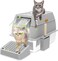 Angju Stainless Steel Cat Litter Box with Lid, Extra Large Enclosed Hign-Sided Litter Box with Removable Lid, Odor Free, Easy Cleaning, Non-Sticky, Anti-Urine Leakage, for Big Cats/Multiples(Gray)