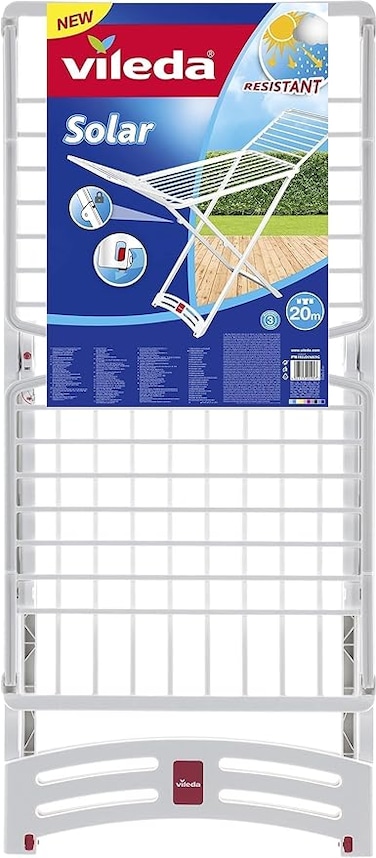 Vileda Solar Resin X-Leg Indoor and Outdoor Cloth Dryer 20m, Weatherproof, Lightweight, Stabile - White (Unfolded item 181.5 x 55 x 88 cm)