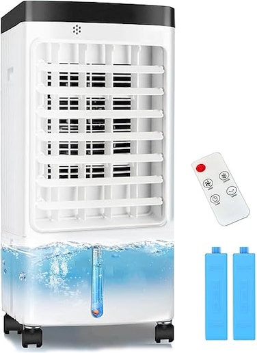 Pomefar Evaporative Air Cooler 3-in-1 Portable Cooling Fan for Summer with Timer &amp; Remote, 3-Speed Oscillating Air Circulator Swamp Cooler, Room Personal Coolers for Bedroom Kitchen Office Indoor Use