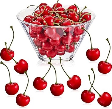 NALACAL 50Pcs Fake Cherries, Red Artificial Cherries, Simulation Cherries Fruit, Artificial Cherry Decorations, Cherry Fake Fruit Model, Home Kitchen Party Decoration, Desk Ornament, Photography Prop