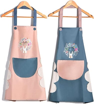 2 Pack Cute Kitchen Apron Cooking Apron for Women Couple Waterproof with Pocket and Hand-Wiping Area Apron for Cooking,BBQ, Kitchen, Garden