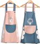 2 Pack Cute Kitchen Apron Cooking Apron for Women Couple Waterproof with Pocket and Hand-Wiping Area Apron for Cooking,BBQ, Kitchen, Garden