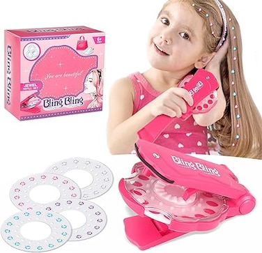 Hair Gem Stamper Decoration Deluxe Set, 180 Gems Deluxe Set Girls Toys Pretend Play Jewel Refill Set DIY Girls Hair Styling Tool Diamond Styler Kit