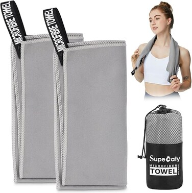 2 Pack Quick Drying Gym Towel 40 x 80CM Soft Microfiber Lightweight Sport Sweat Towel Perfect Travel Camping Towel Super Absorbent Ultra Compact for Gym Sport Yoga Backpacking Beach Swimming, Gray