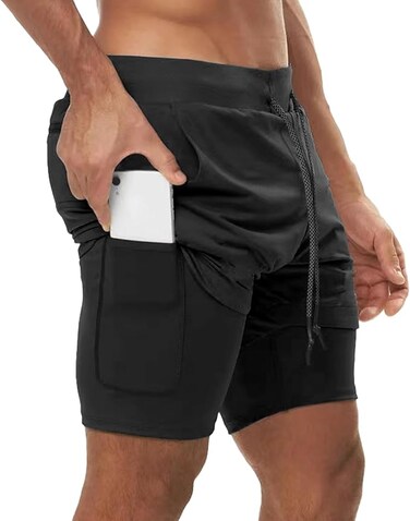 Gym Shorts for Men, Men's Activewear Running Shorts,Drawstring Gym Shorts Men, 2 Layer Loose Athletic Shorts with 4 Pockets