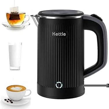 Electric Kettle Portable Travel Hot Water Tea Boiler 304 Stainless Steel 0.8L, Mini Electric Coffee Kettle with Auto Shut-Off &amp; Boil Dry Protection, BPA-Free,Cordless Base &amp; LED Indicator (Black)