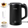 Electric Kettle Portable Travel Hot Water Tea Boiler 304 Stainless Steel 0.8L, Mini Electric Coffee Kettle with Auto Shut-Off &amp; Boil Dry Protection, BPA-Free,Cordless Base &amp; LED Indicator (Black)
